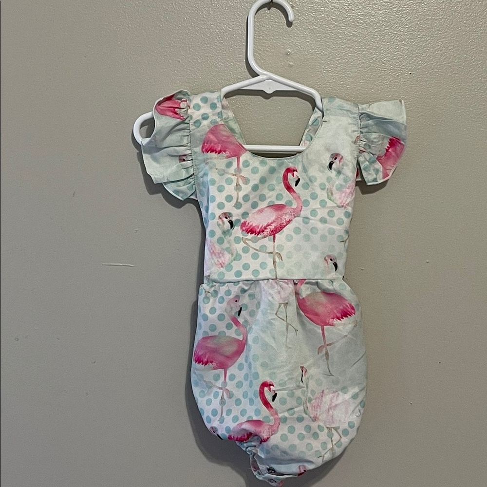 Flamingo Dotted Sunsuit! Size 80! So cute!
